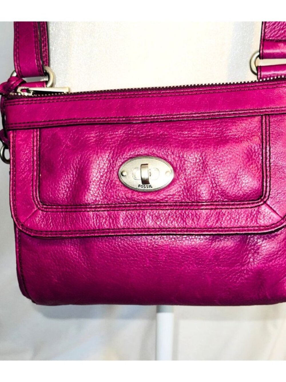 FOSSIL Marlow Top Zip Crossbody Bag in Flamingo Pink Genuine Pebbled Leather